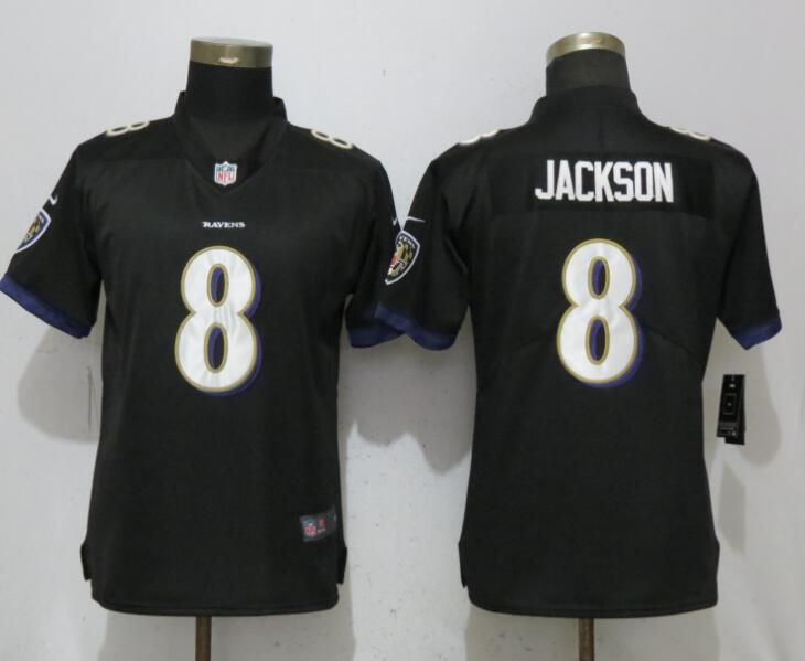 Women Baltimore Ravens #8 Jackson Black Vapor Untouchable Player Nike Limited NFL Jerseys